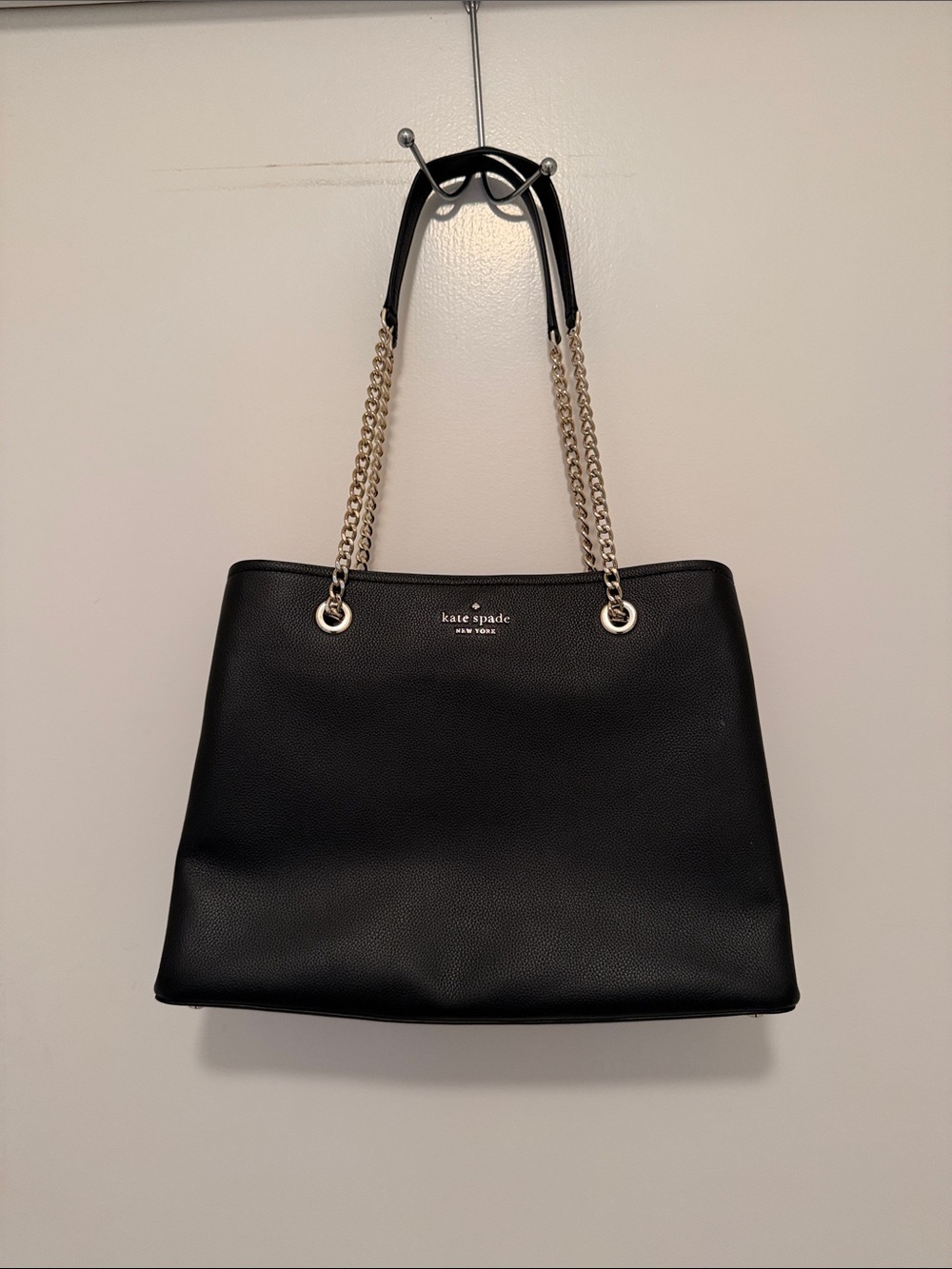 kate spade Jordyn Black Pebbled Vegan Leather Chain-Handle Tote